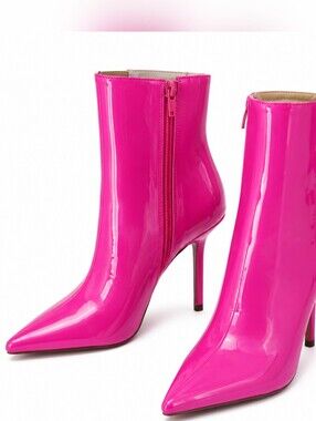 INC Pink Patent Stiletto Ankle Boots Pointed Toe Heels 7 NIB